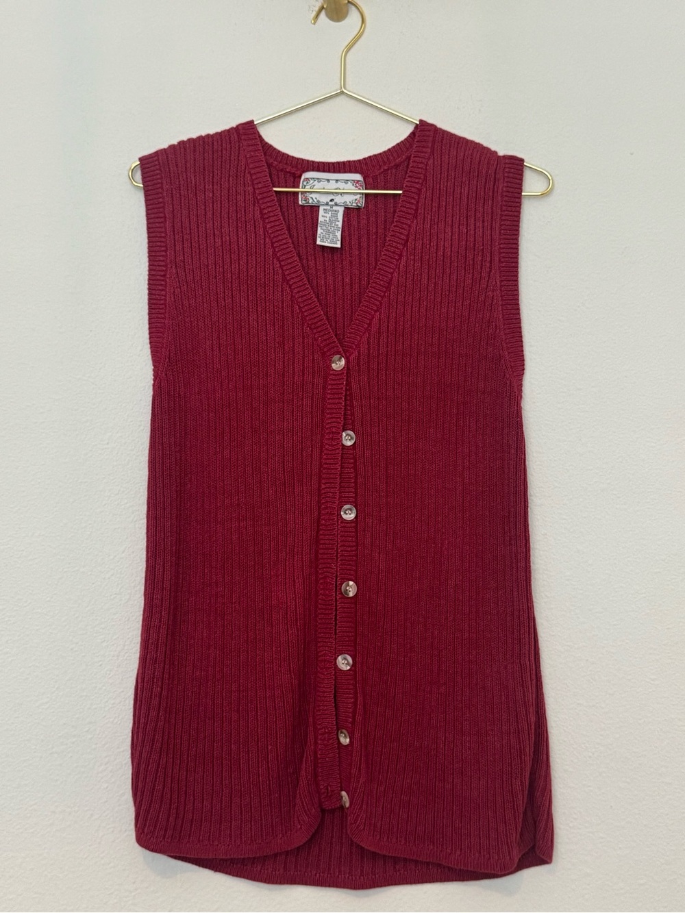 jonathan martin Ribbed Sleeveless Button-Front Vest - Deep Berry